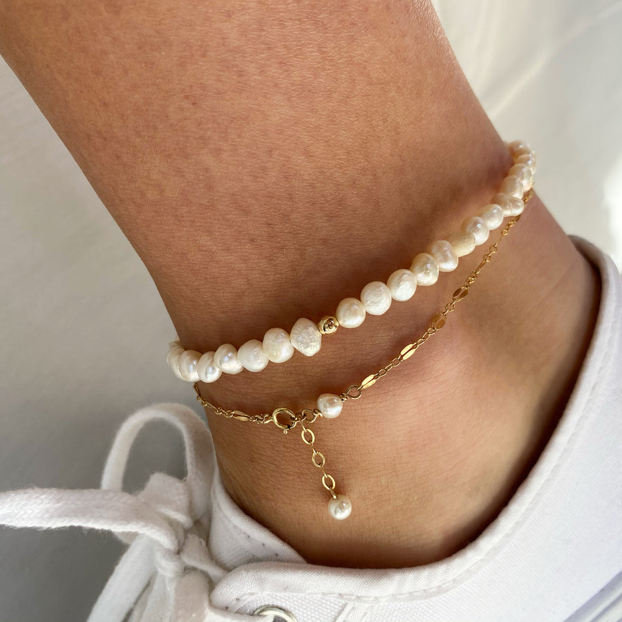 GINA WHITE PEARL ANKLE CHAIN